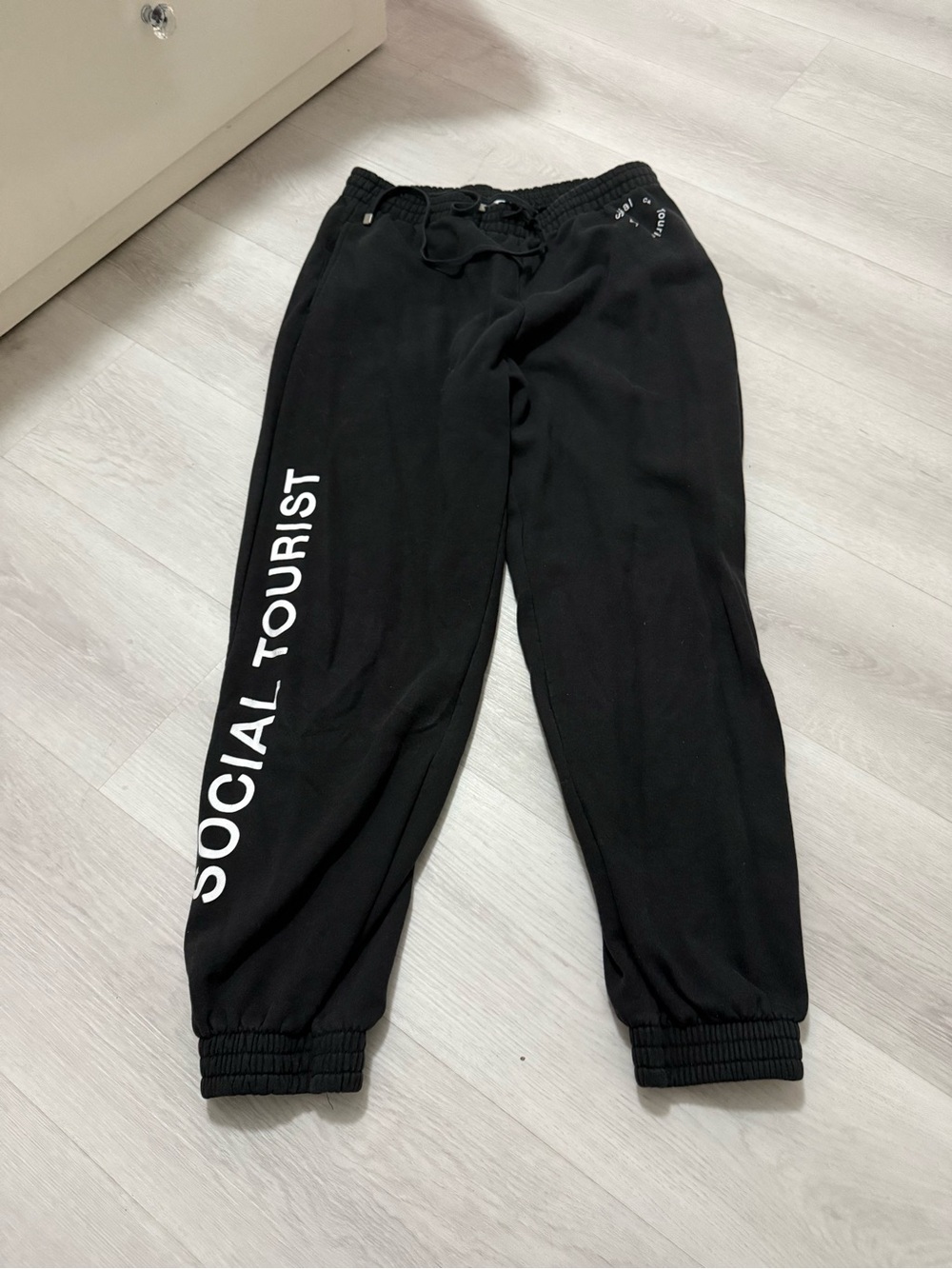 Hollister Black Joggers with White 'Social Tourist' Print